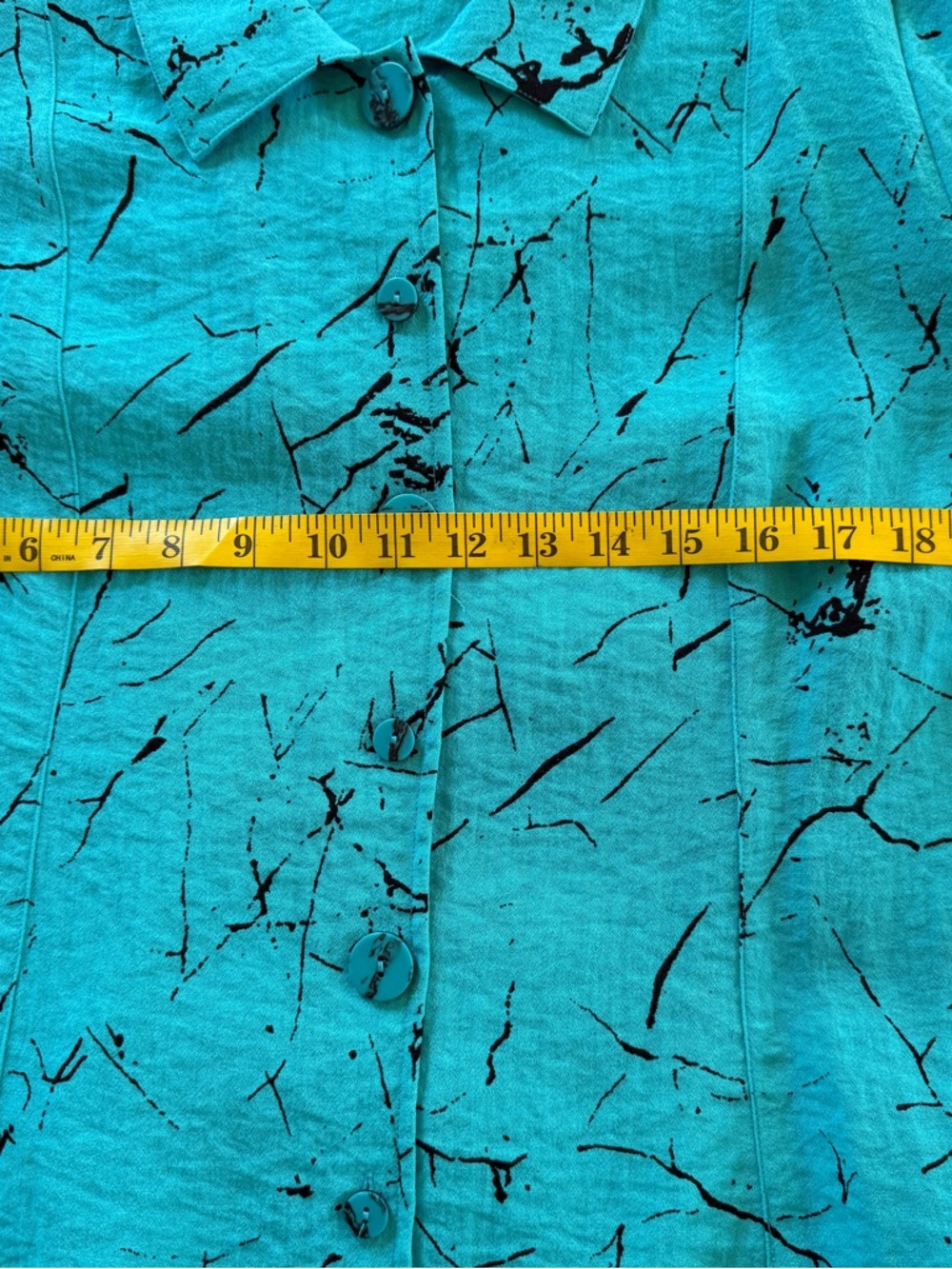 Habitat Turquoise Button-Front Tunic with Black Abstract Print - Picture 6 of 6